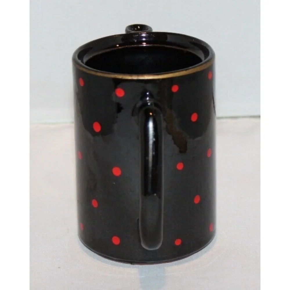 vintage 3 stack tea pot with creamer & cup black red polka dots gold trim Japan